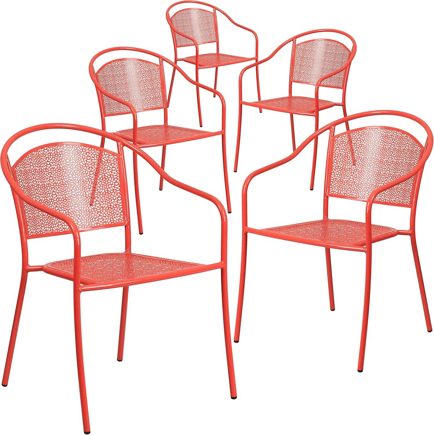 imageFlash Furniture Commercial Grade Black IndoorOutdoor Steel Patio Arm Chair with Round BackCoral