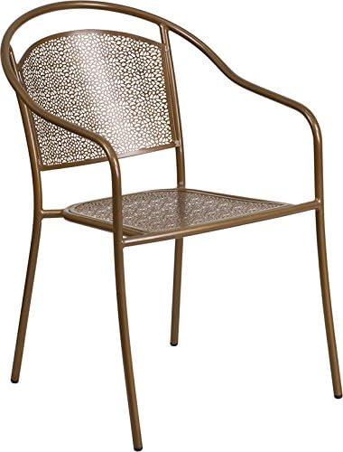 imageFlash Furniture Commercial Grade Black IndoorOutdoor Steel Patio Arm Chair with Round BackGold