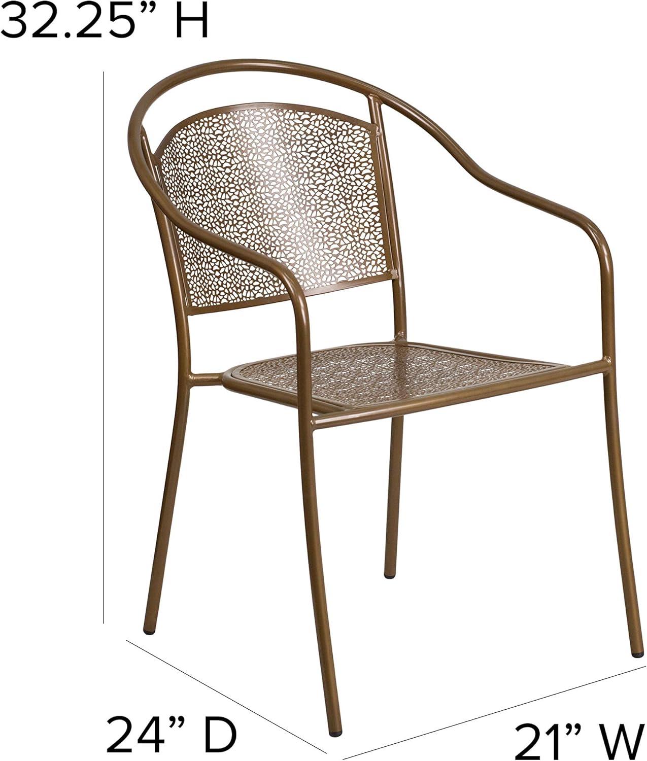 imageFlash Furniture Commercial Grade Black IndoorOutdoor Steel Patio Arm Chair with Round BackGold