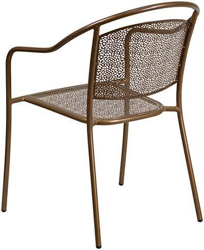 imageFlash Furniture Commercial Grade Black IndoorOutdoor Steel Patio Arm Chair with Round BackGold