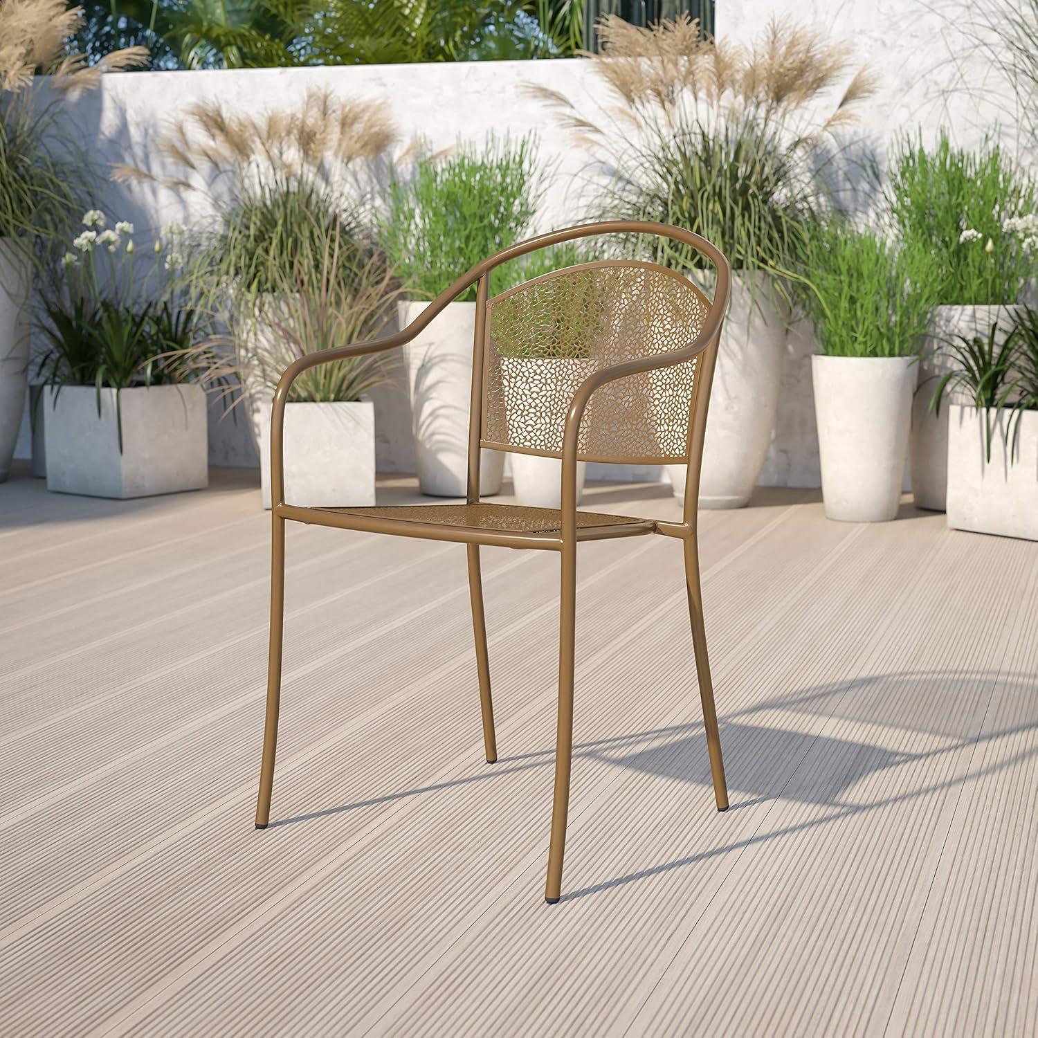 imageFlash Furniture Commercial Grade Black IndoorOutdoor Steel Patio Arm Chair with Round BackGold