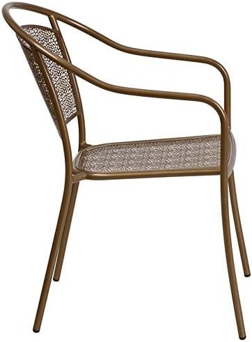 imageFlash Furniture Commercial Grade Black IndoorOutdoor Steel Patio Arm Chair with Round BackGold