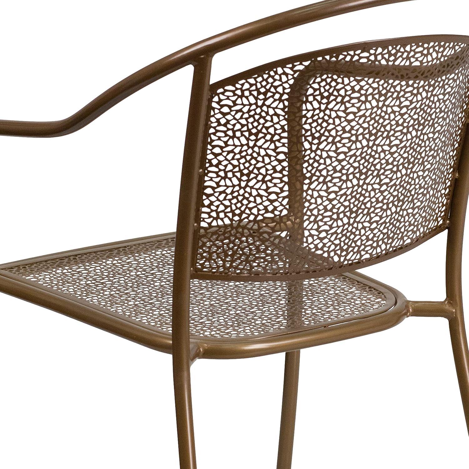 imageFlash Furniture Commercial Grade Black IndoorOutdoor Steel Patio Arm Chair with Round BackGold