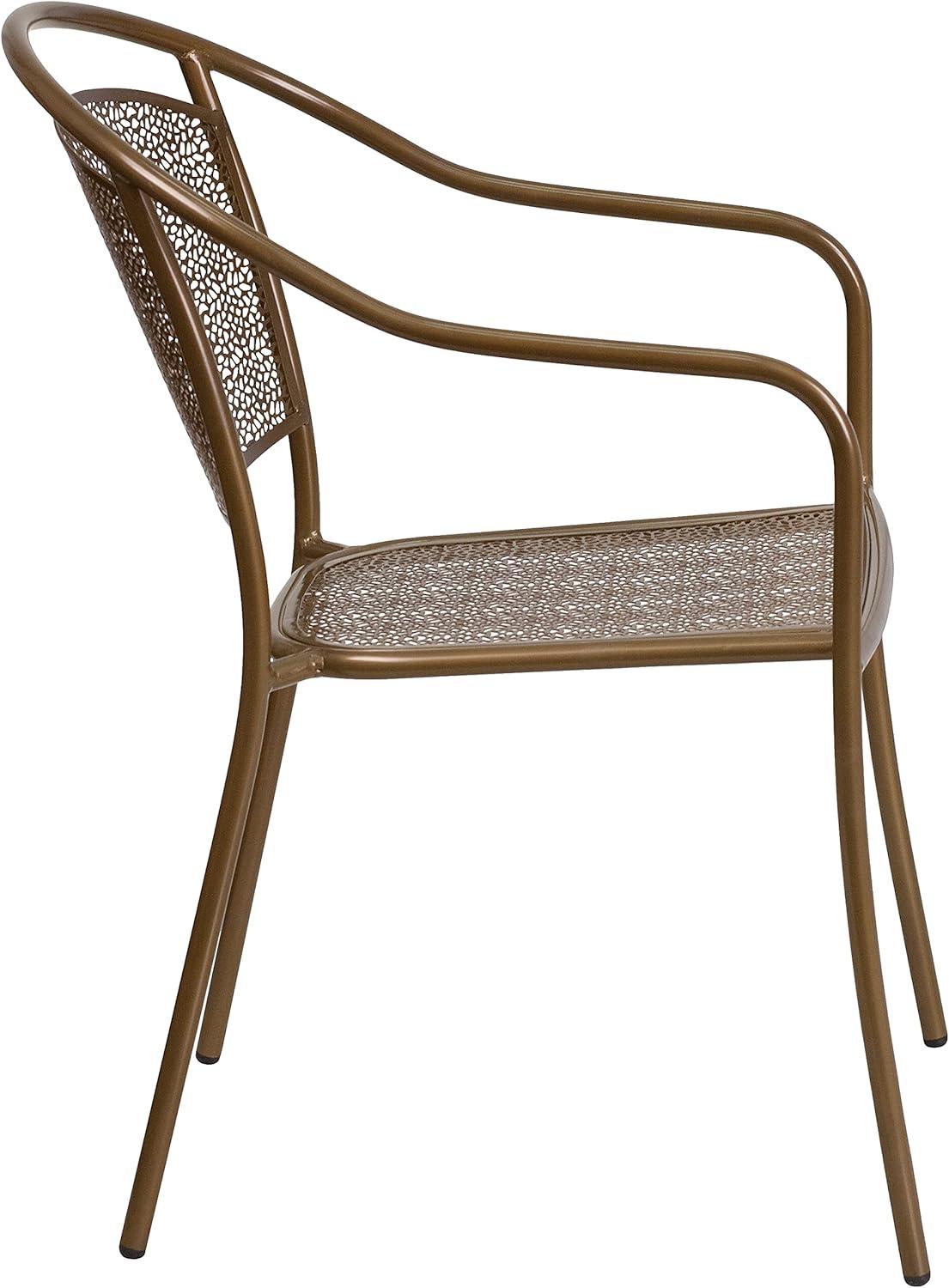imageFlash Furniture Commercial Grade Black IndoorOutdoor Steel Patio Arm Chair with Round BackGold