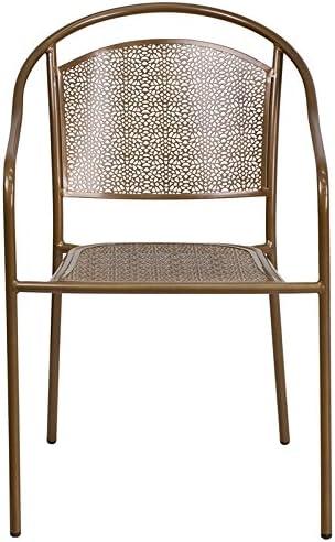 imageFlash Furniture Commercial Grade Black IndoorOutdoor Steel Patio Arm Chair with Round BackGold
