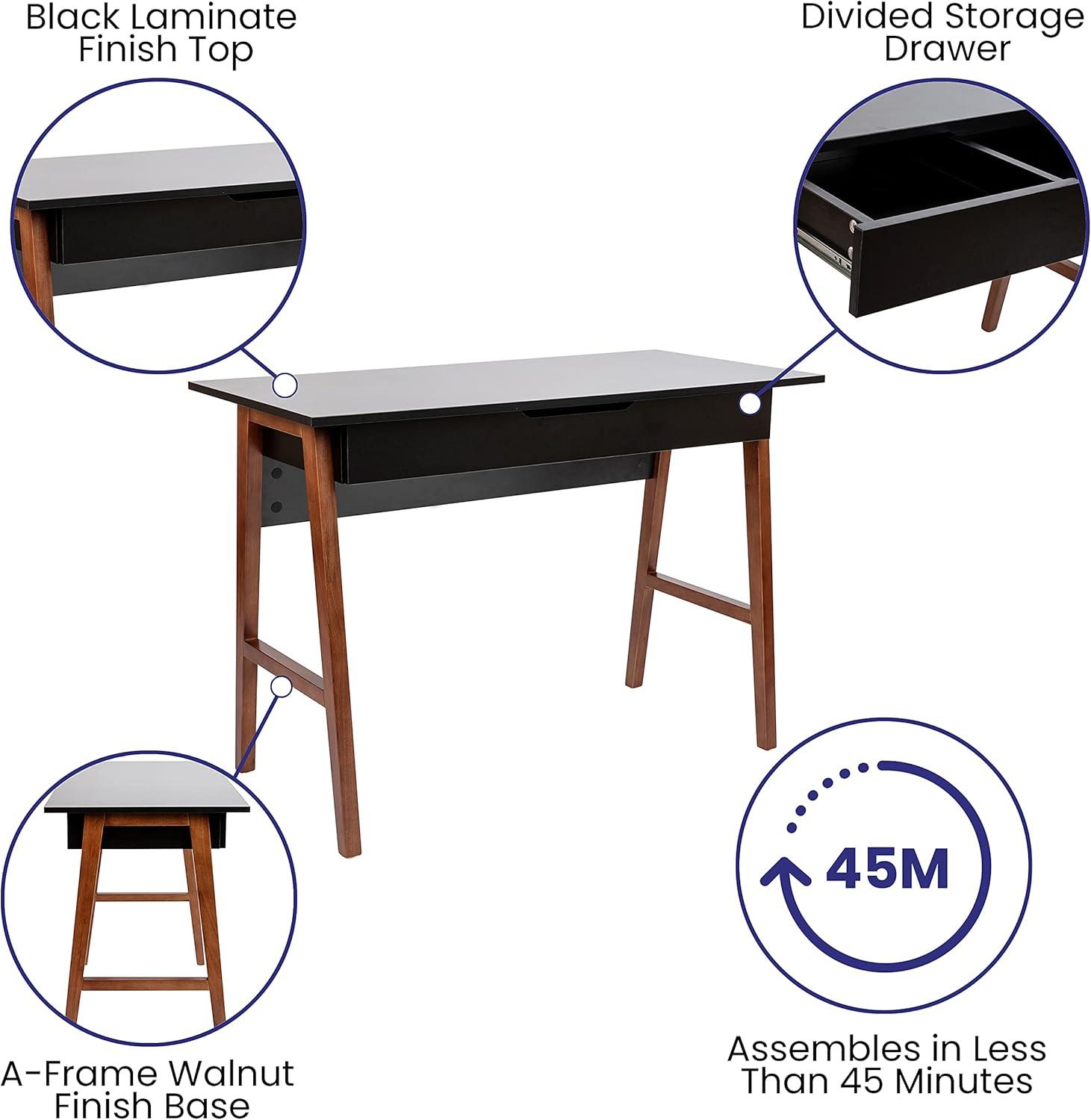 imageFlash Furniture Darla Computer Desk Black Home Office Desk with Storage Drawer 42quot Long Writing Desk for BedroomBlackWalnut