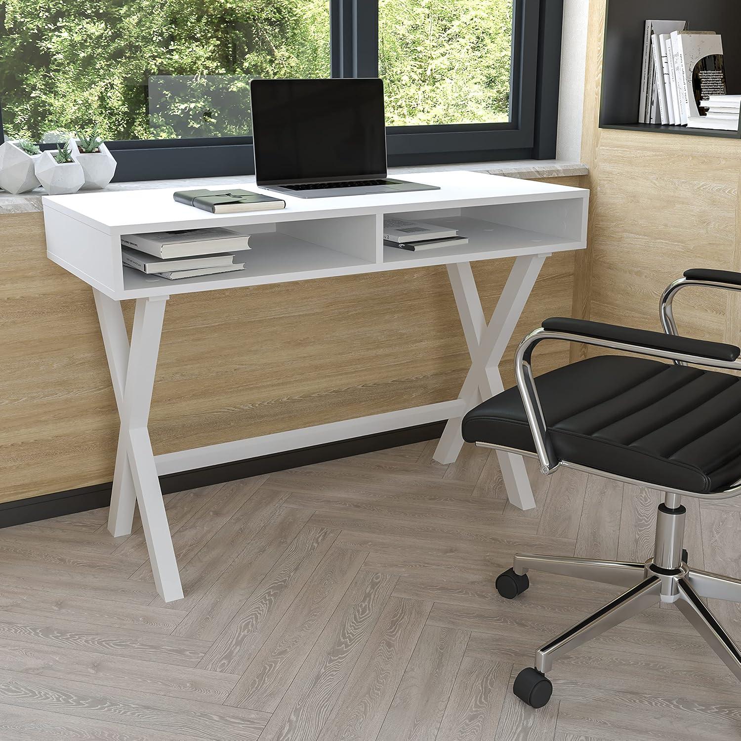 imageFlash Furniture Darla Computer Desk Black Home Office Desk with Storage Drawer 42quot Long Writing Desk for BedroomWhite