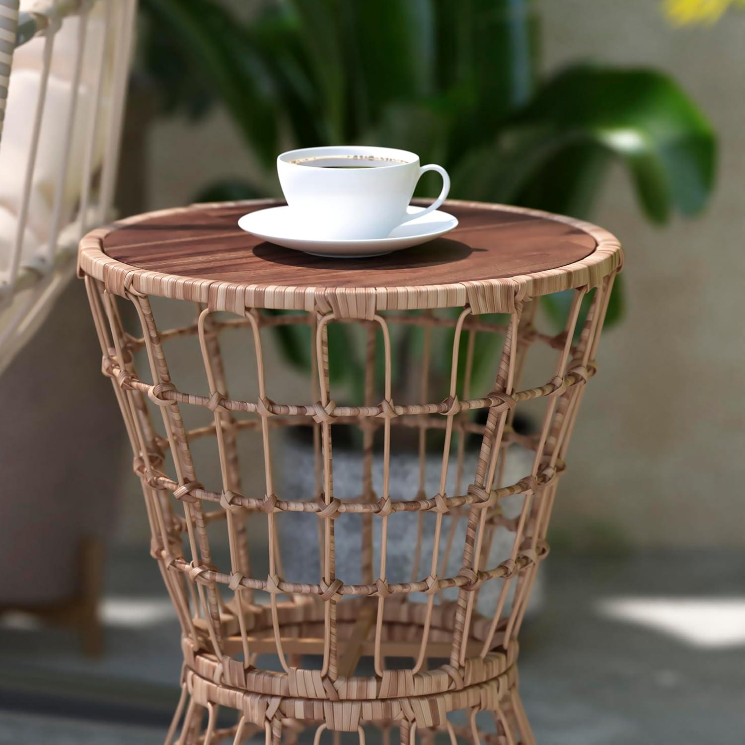 imageFlash Furniture Devon IndoorOutdoor Rattan Rope Table Natural Finish Polyethylene Rattan Black Finished Engineered Wood Top Fade and Weather Resistant