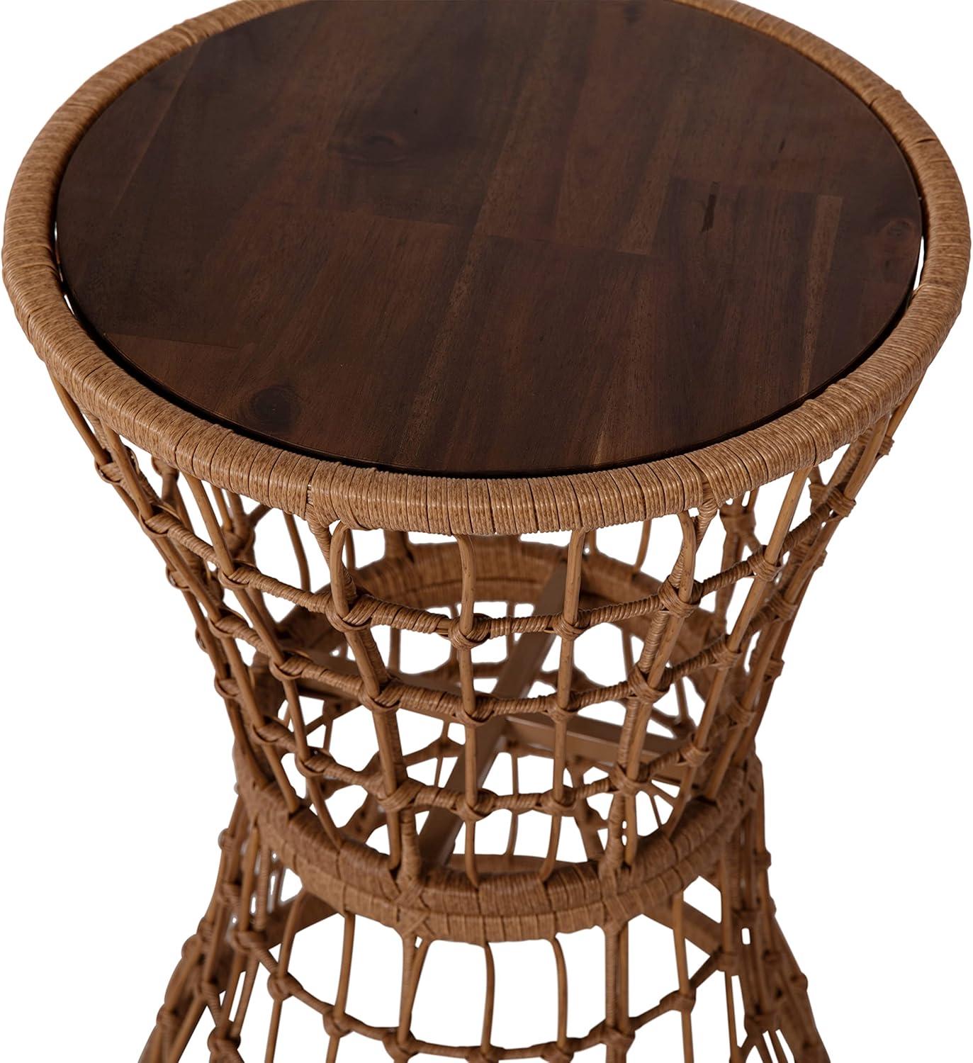 imageFlash Furniture Devon IndoorOutdoor Rattan Rope Table Natural Finish Polyethylene Rattan Black Finished Engineered Wood Top Fade and Weather Resistant