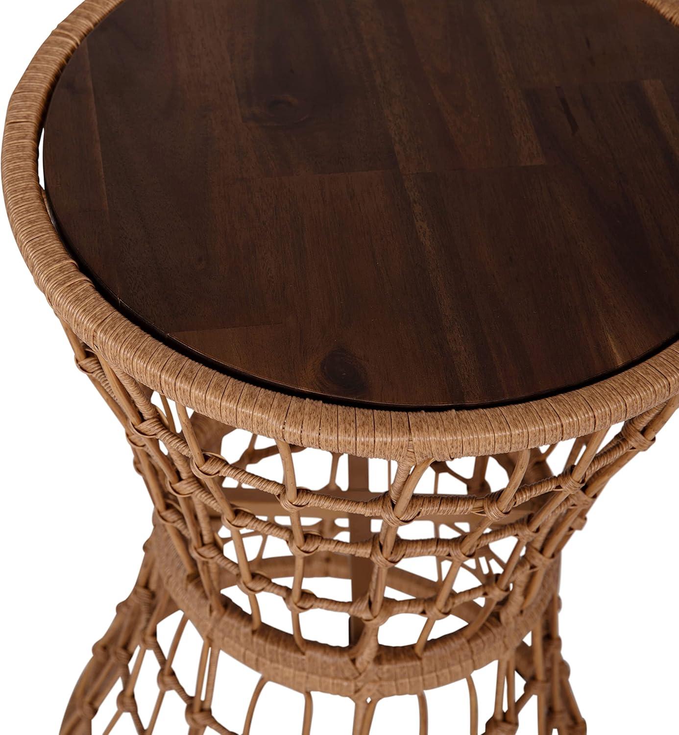 imageFlash Furniture Devon IndoorOutdoor Rattan Rope Table Natural Finish Polyethylene Rattan Black Finished Engineered Wood Top Fade and Weather Resistant