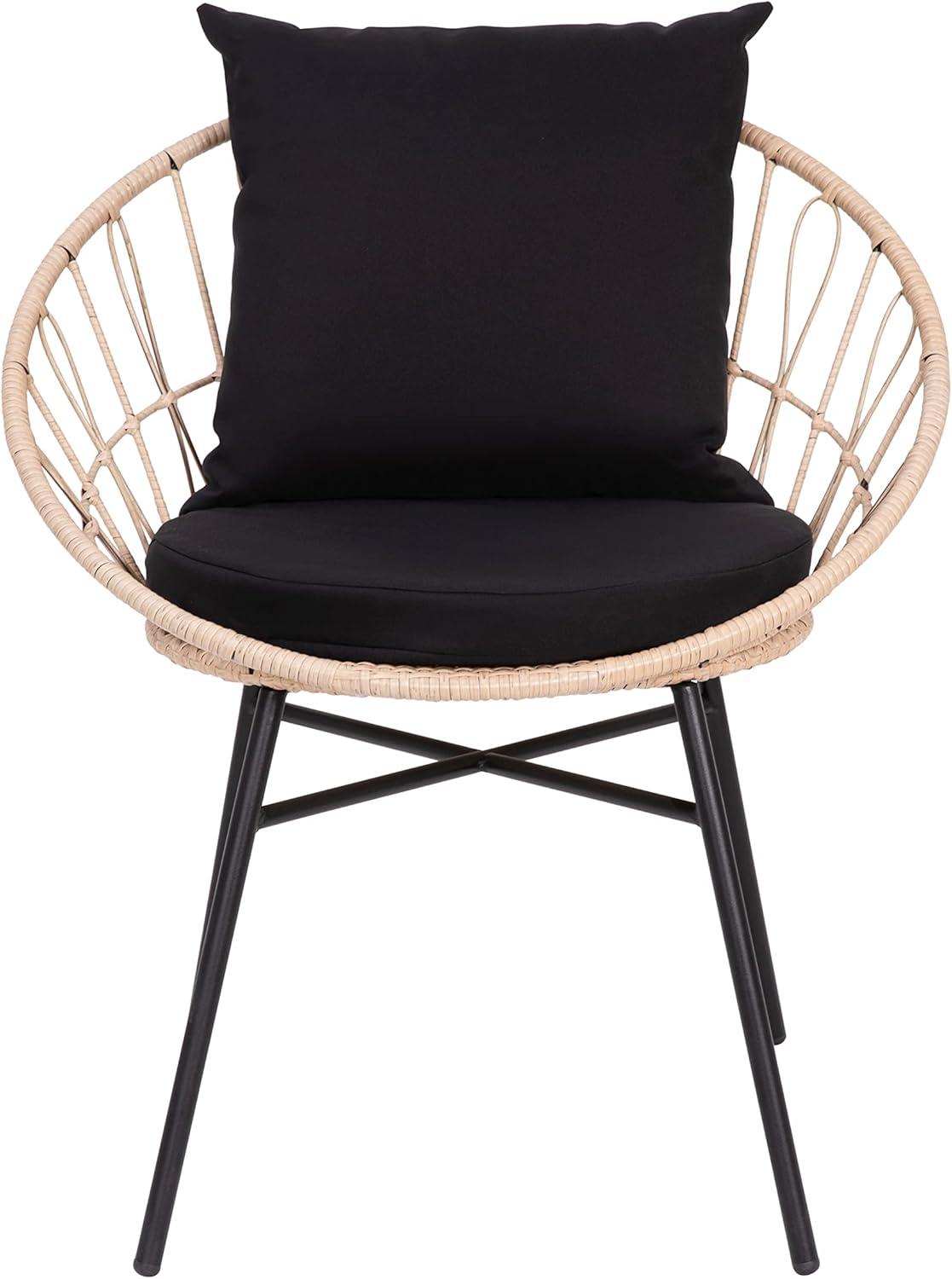imageFlash Furniture Devon Set of 2 Modern Boho Rattan Rope Chairs WeatherResistant Tan Finish Rattan with Black Back and Seat Cushions IndoorOutdoorTanBlack