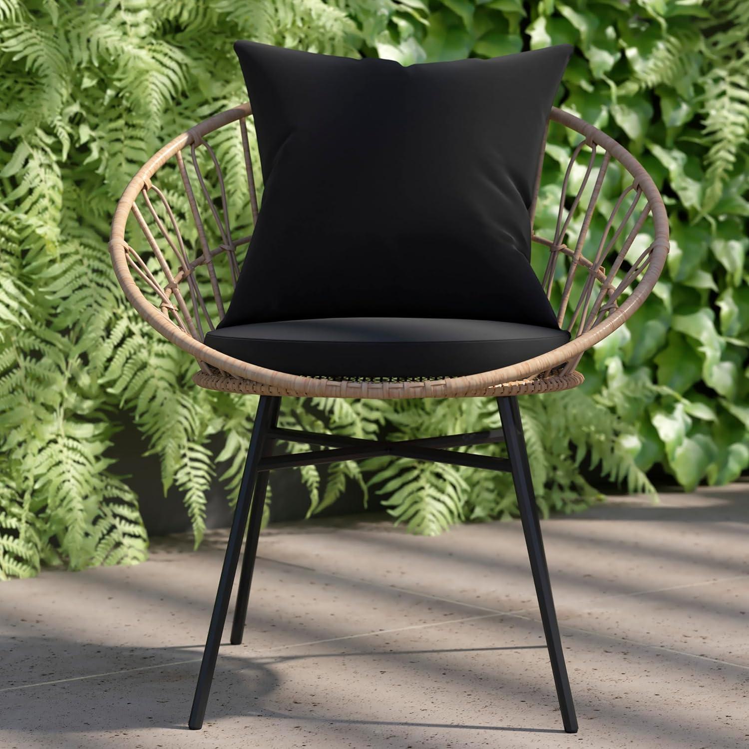 imageFlash Furniture Devon Set of 2 Modern Boho Rattan Rope Chairs WeatherResistant Tan Finish Rattan with Black Back and Seat Cushions IndoorOutdoorTanBlack