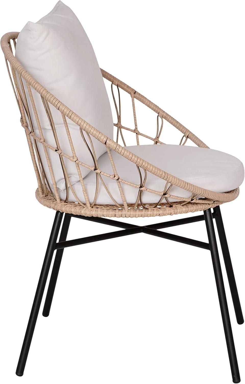 imageFlash Furniture Devon Set of 2 Modern Boho Rattan Rope Chairs WeatherResistant Tan Finish Rattan with Black Back and Seat Cushions IndoorOutdoorTanLight Gray