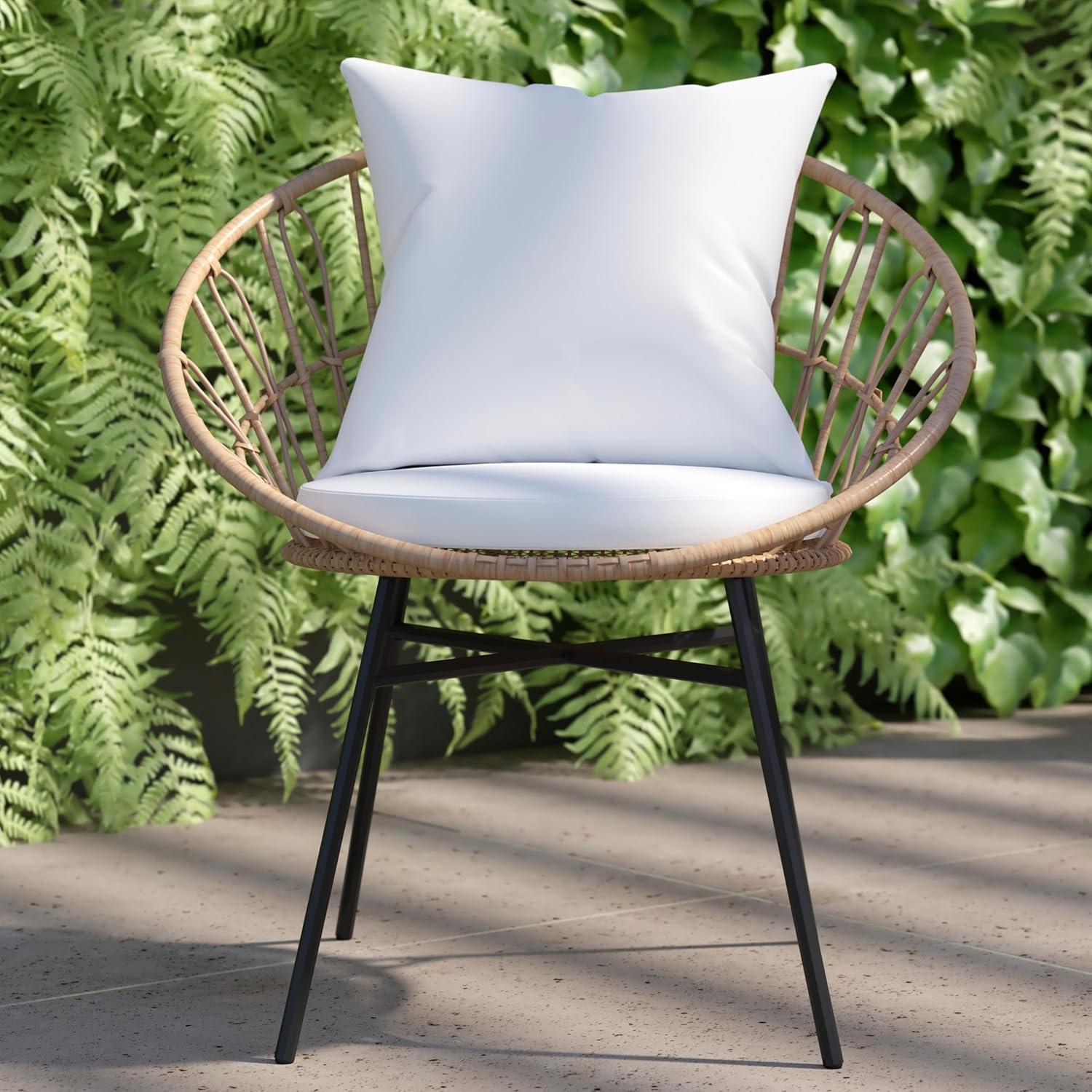 imageFlash Furniture Devon Set of 2 Modern Boho Rattan Rope Chairs WeatherResistant Tan Finish Rattan with Black Back and Seat Cushions IndoorOutdoorTanLight Gray
