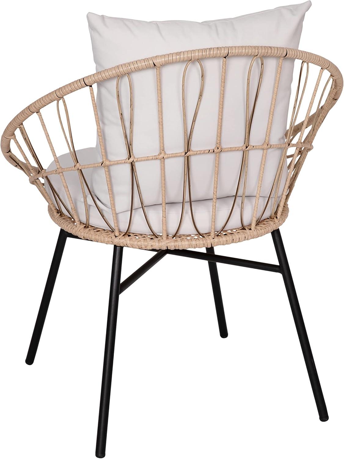 imageFlash Furniture Devon Set of 2 Modern Boho Rattan Rope Chairs WeatherResistant Tan Finish Rattan with Black Back and Seat Cushions IndoorOutdoorTanLight Gray