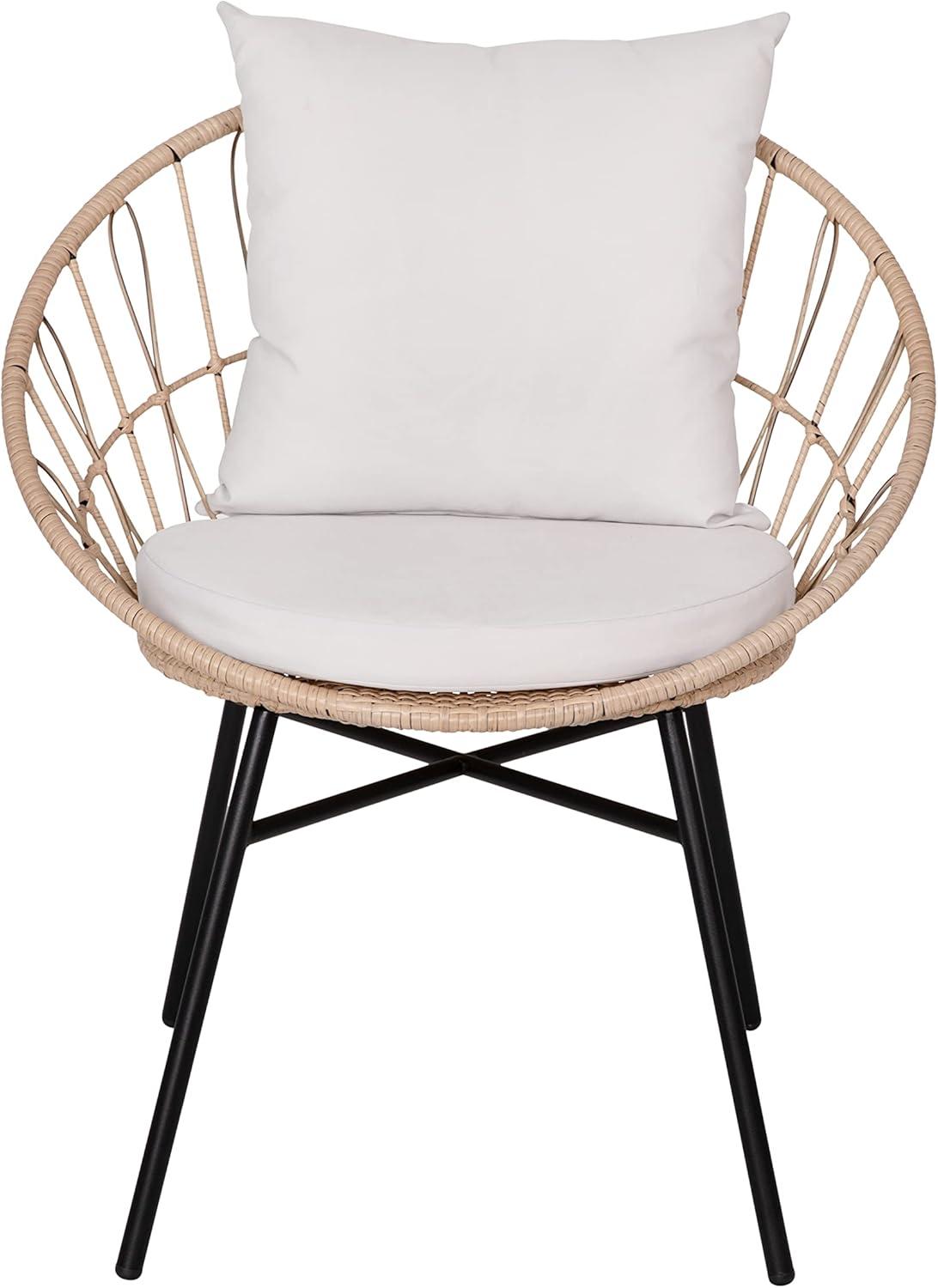 imageFlash Furniture Devon Set of 2 Modern Boho Rattan Rope Chairs WeatherResistant Tan Finish Rattan with Black Back and Seat Cushions IndoorOutdoorTanLight Gray