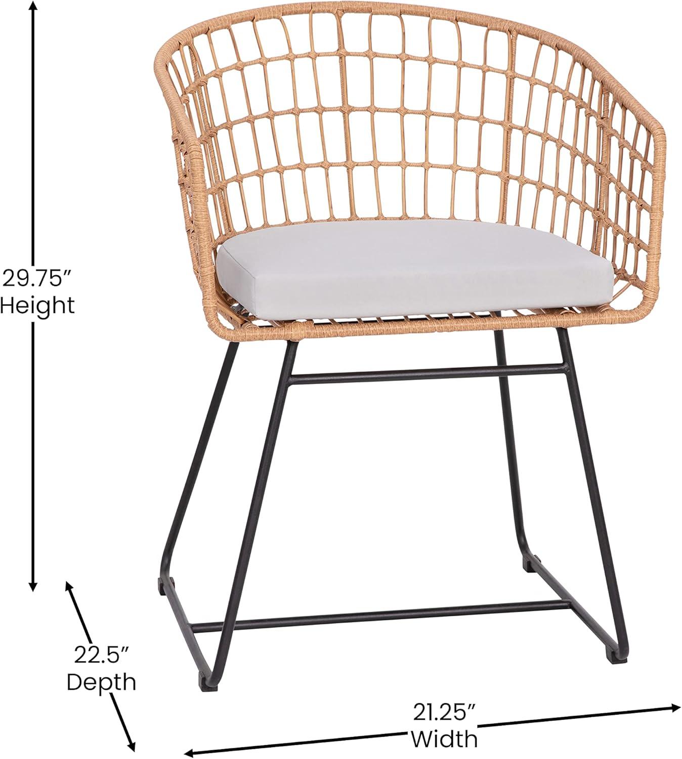 imageFlash Furniture Devon Set of 2 Patio Boho Club Chairs Rope with Natural Finish PE Wicker Rattan Light Gray Seat Cushions and Sled Base IndoorOutdoor Use