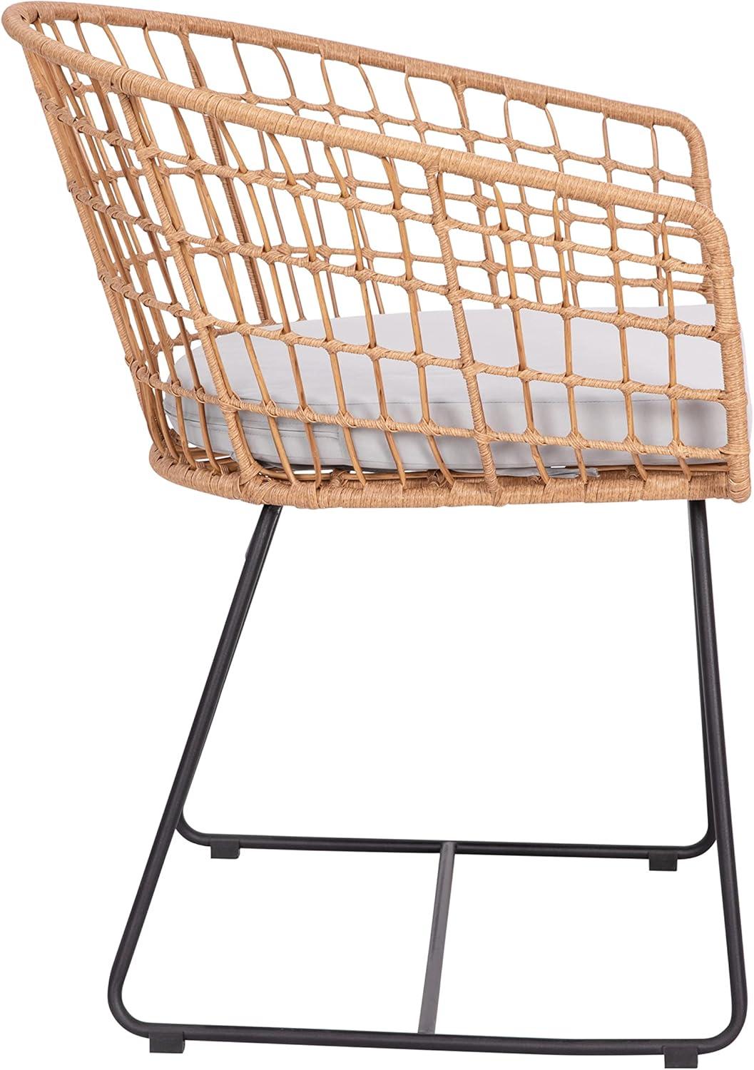 imageFlash Furniture Devon Set of 2 Patio Boho Club Chairs Rope with Natural Finish PE Wicker Rattan Light Gray Seat Cushions and Sled Base IndoorOutdoor Use