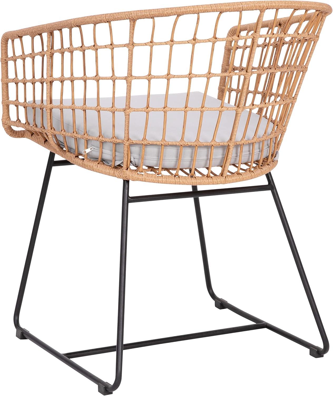 imageFlash Furniture Devon Set of 2 Patio Boho Club Chairs Rope with Natural Finish PE Wicker Rattan Light Gray Seat Cushions and Sled Base IndoorOutdoor Use