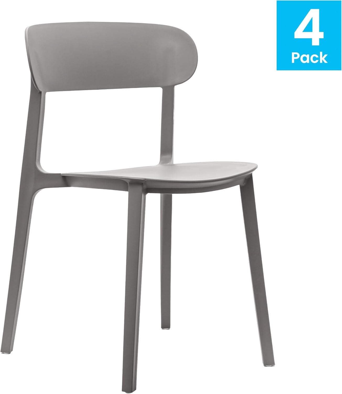 imageFlash Furniture Dover Patio Chair with Curved Backrest and Contoured Seat Commercial AllWeather Stacking Resin Chair UV Resistant IndoorOutdoor Black Set of 2Grey