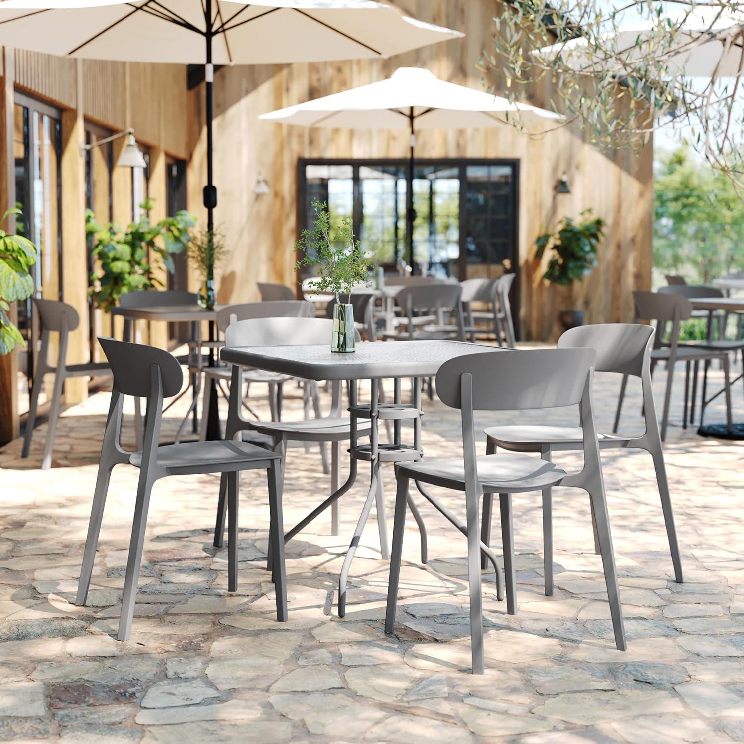 imageFlash Furniture Dover Patio Chair with Curved Backrest and Contoured Seat Commercial AllWeather Stacking Resin Chair UV Resistant IndoorOutdoor Black Set of 2Grey