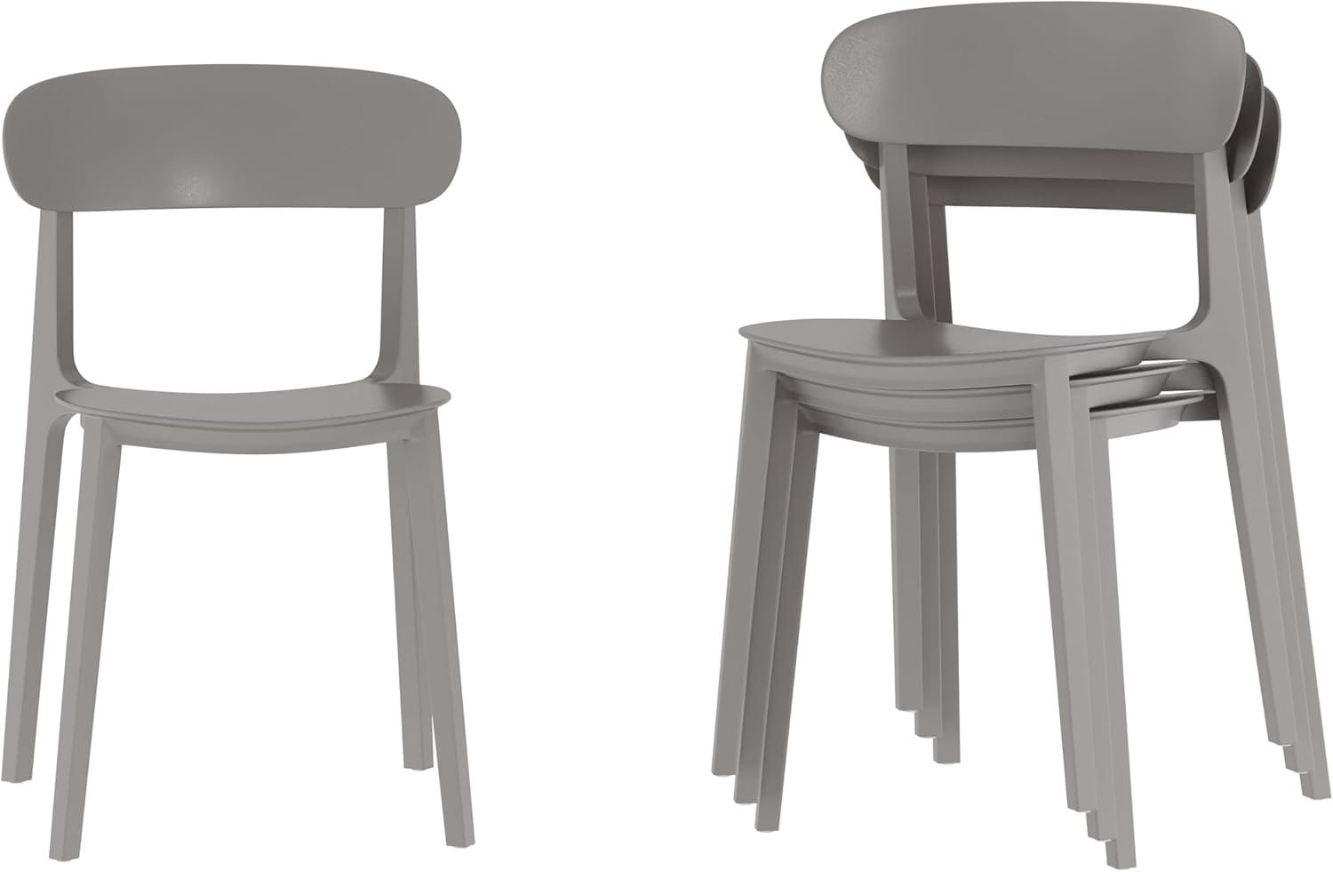 imageFlash Furniture Dover Patio Chair with Curved Backrest and Contoured Seat Commercial AllWeather Stacking Resin Chair UV Resistant IndoorOutdoor Black Set of 2Grey