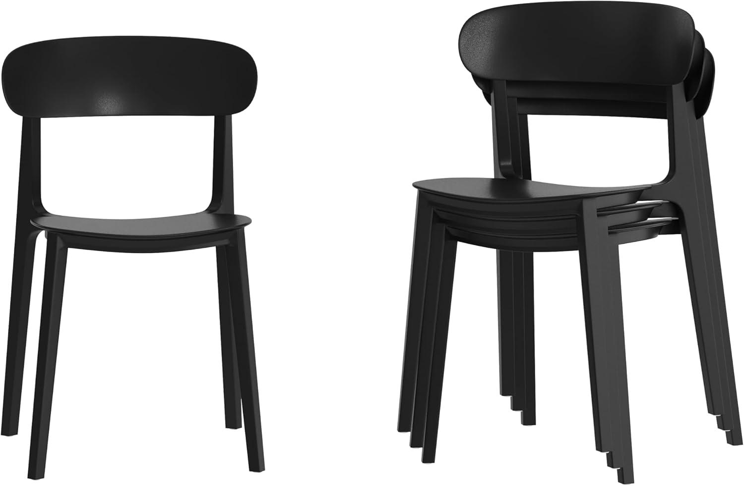 imageFlash Furniture Dover Patio Chair with Curved Backrest and Contoured Seat Commercial AllWeather Stacking Resin Chair UV Resistant IndoorOutdoor Black Set of 2Black