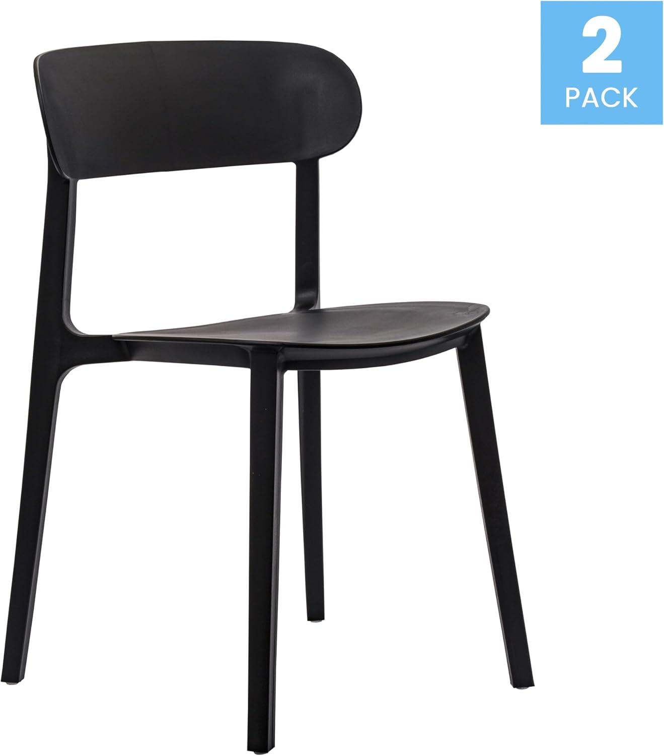imageFlash Furniture Dover Patio Chair with Curved Backrest and Contoured Seat Commercial AllWeather Stacking Resin Chair UV Resistant IndoorOutdoor Black Set of 2Black