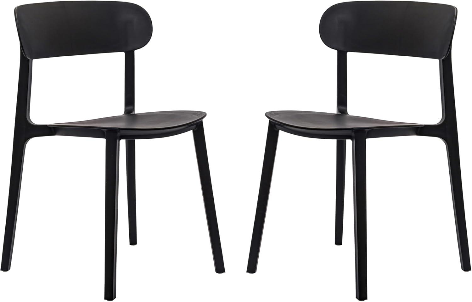 imageFlash Furniture Dover Patio Chair with Curved Backrest and Contoured Seat Commercial AllWeather Stacking Resin Chair UV Resistant IndoorOutdoor Black Set of 2Black