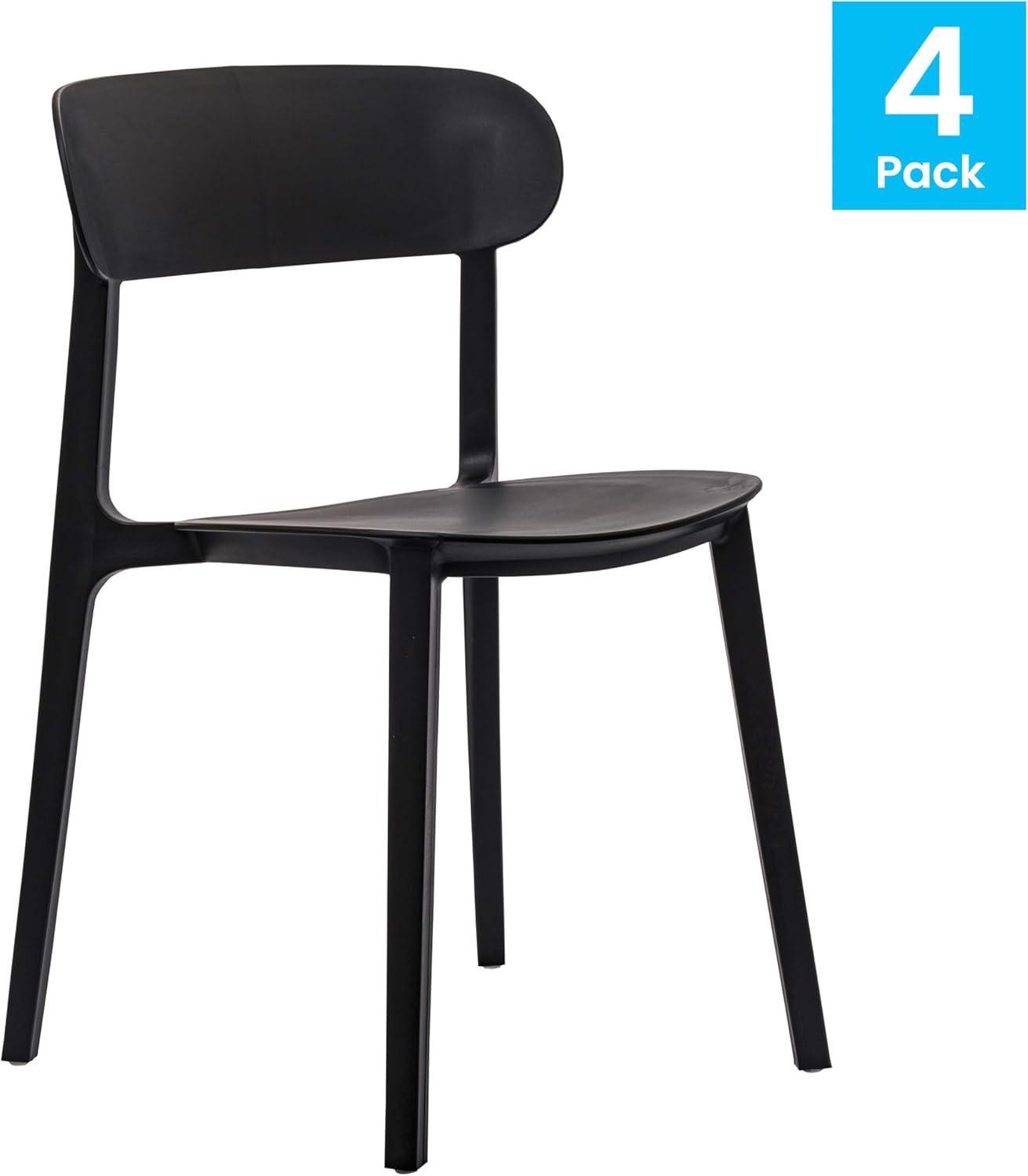imageFlash Furniture Dover Patio Chair with Curved Backrest and Contoured Seat Commercial AllWeather Stacking Resin Chair UV Resistant IndoorOutdoor Black Set of 2Black