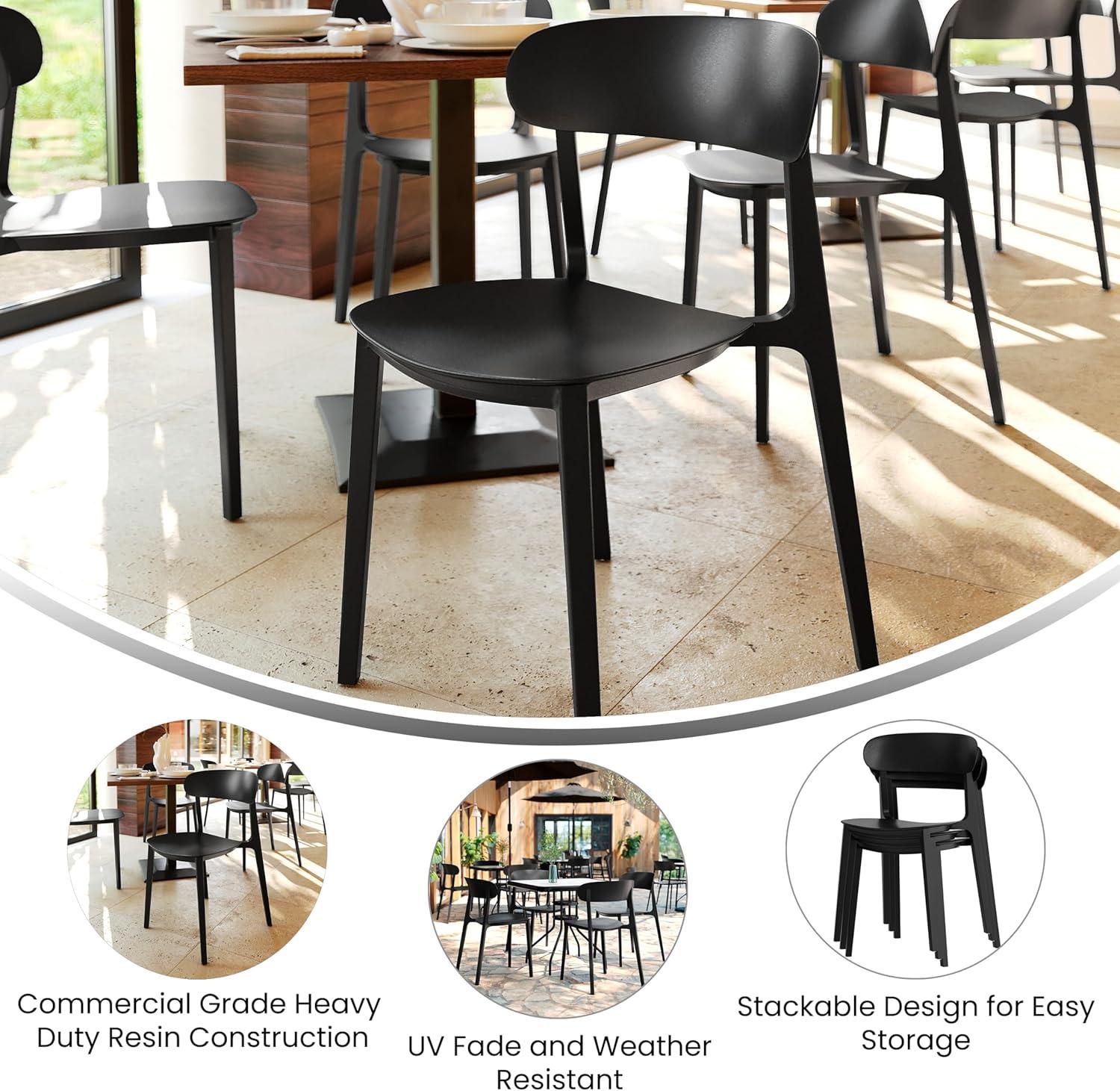imageFlash Furniture Dover Patio Chair with Curved Backrest and Contoured Seat Commercial AllWeather Stacking Resin Chair UV Resistant IndoorOutdoor Black Set of 2Black