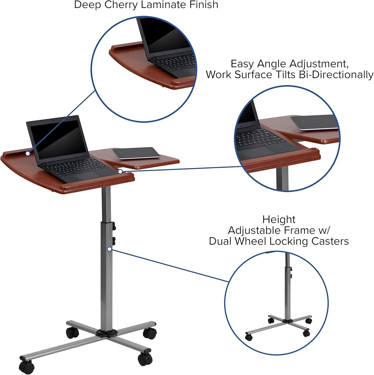 imageFlash Furniture Dunbar Angle and Height Adjustable Mobile Laptop Computer Table with Cherry Top