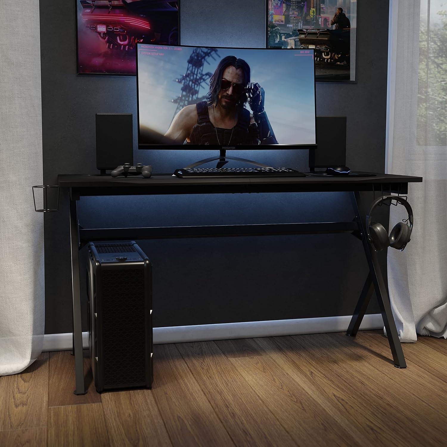 imageFlash Furniture Duncan Gaming Desk 4525quot x 29quot Computer Table Gamer Workstation with Headphone Holder and 2 Cable Management Holes Set of 1BlackBlack