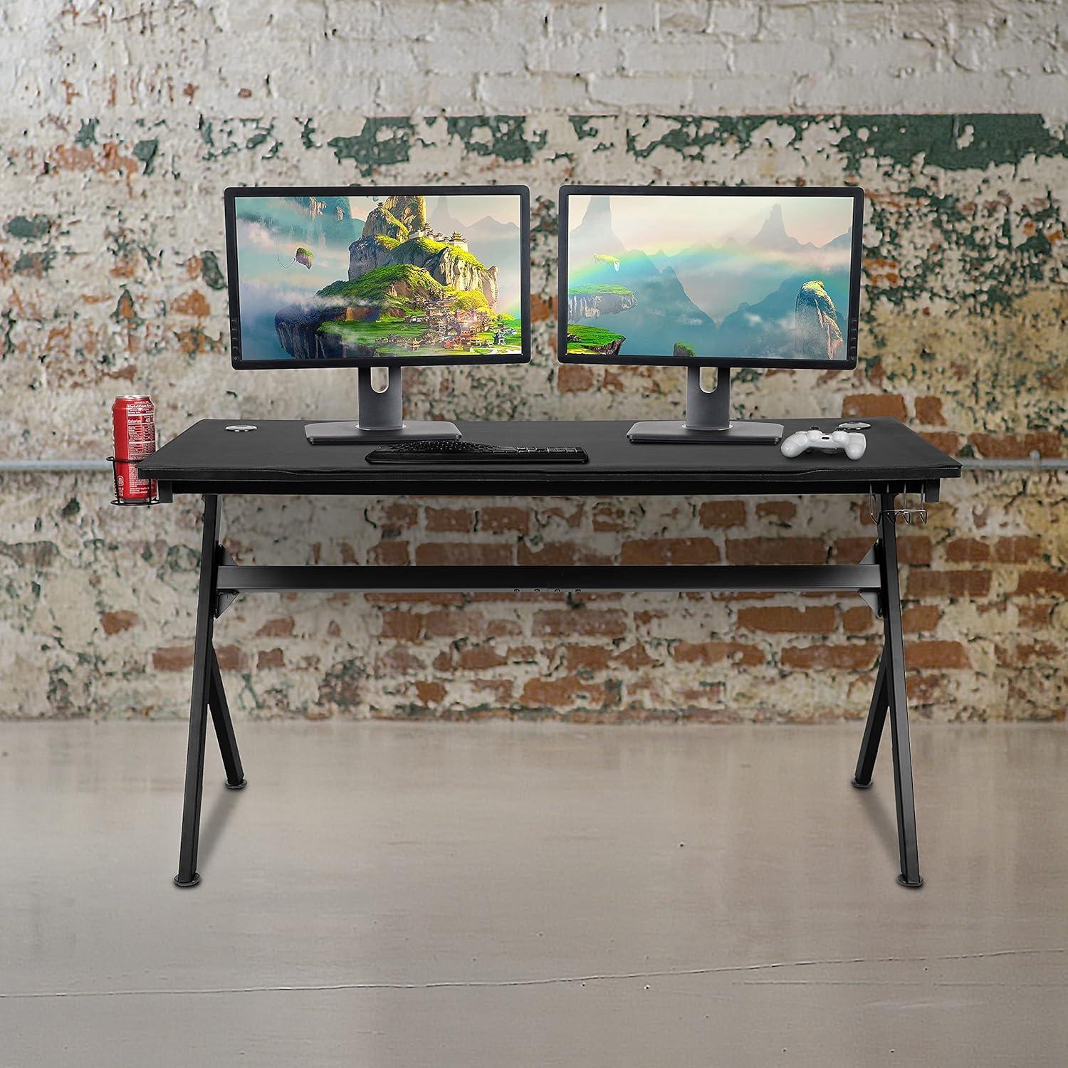 imageFlash Furniture Duncan Gaming Desk 4525quot x 29quot Computer Table Gamer Workstation with Headphone Holder and 2 Cable Management Holes Set of 1BlackBlack