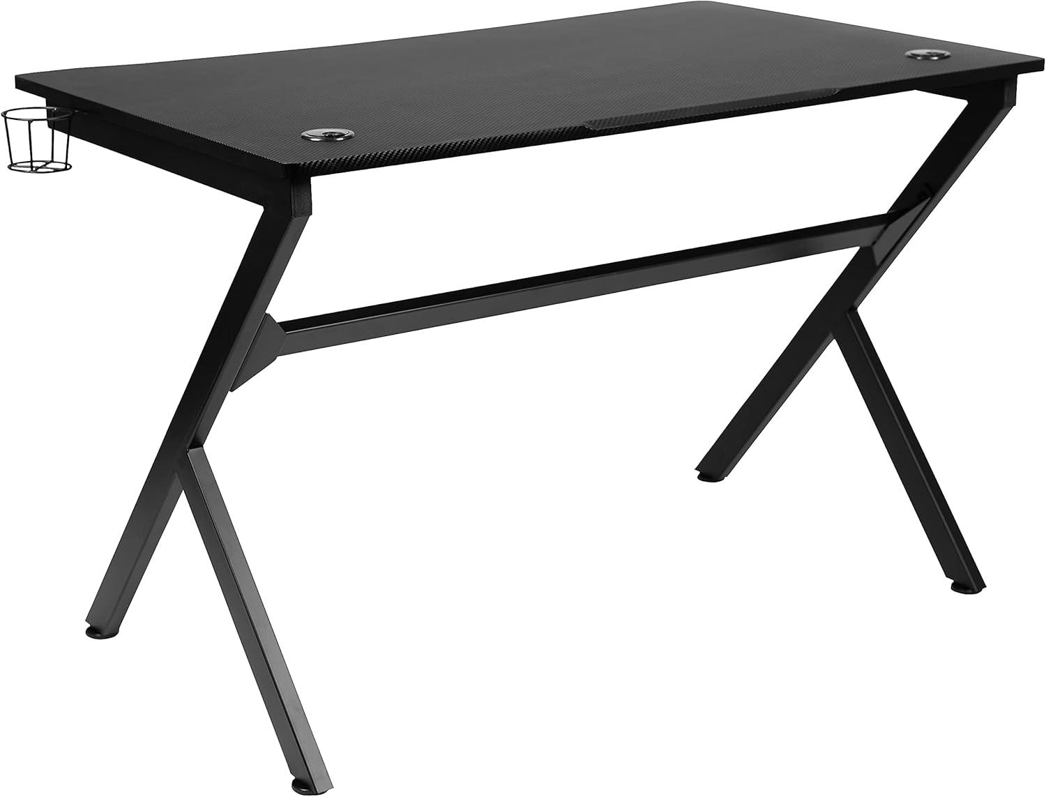 imageFlash Furniture Duncan Gaming Desk 4525quot x 29quot Computer Table Gamer Workstation with Headphone Holder and 2 Cable Management Holes Set of 1BlackBlack