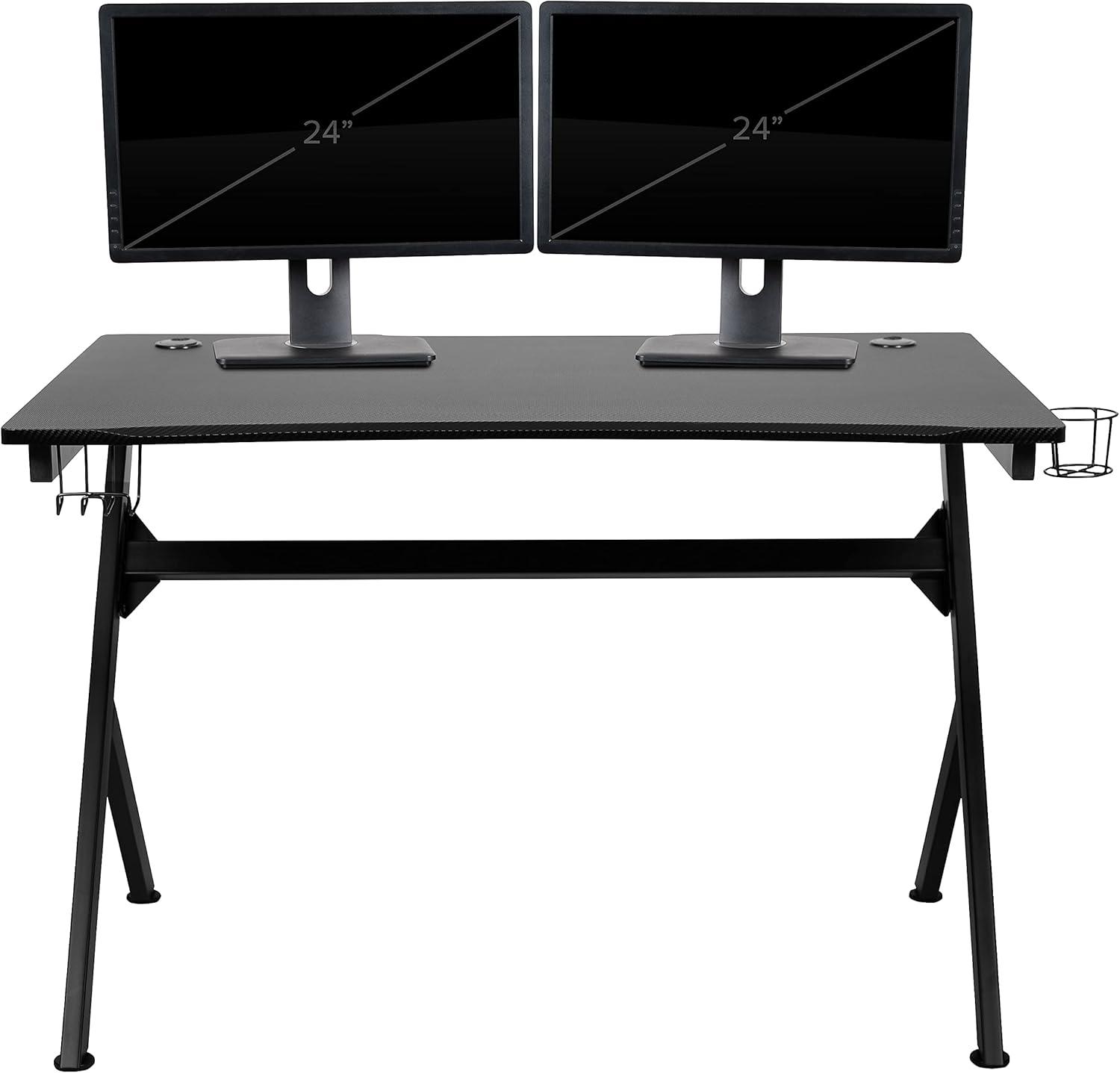 imageFlash Furniture Duncan Gaming Desk 4525quot x 29quot Computer Table Gamer Workstation with Headphone Holder and 2 Cable Management Holes Set of 1BlackBlack