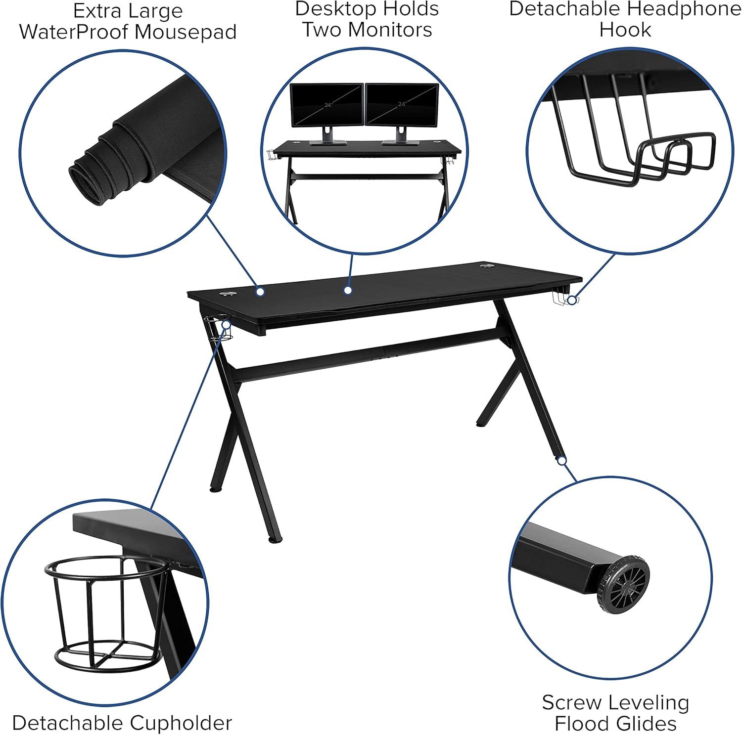 imageFlash Furniture Duncan Gaming Desk 4525quot x 29quot Computer Table Gamer Workstation with Headphone Holder and 2 Cable Management Holes Set of 1BlackBlack