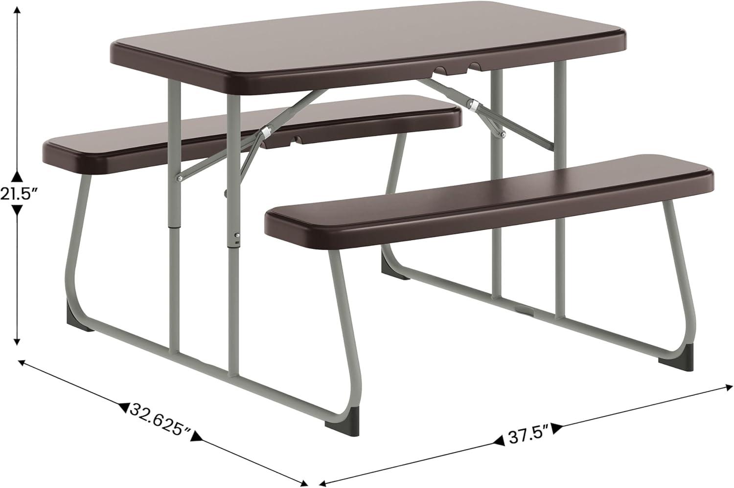 imageFlash Furniture Easy Folding Plastic Kids Outdoor Picnic Table and BenchesCommercial GradeRecommended for up to Age 5 Set of 1 GreyBrown