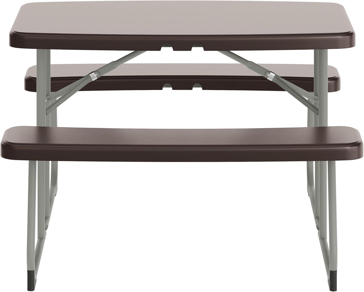 imageFlash Furniture Easy Folding Plastic Kids Outdoor Picnic Table and BenchesCommercial GradeRecommended for up to Age 5 Set of 1 GreyBrown