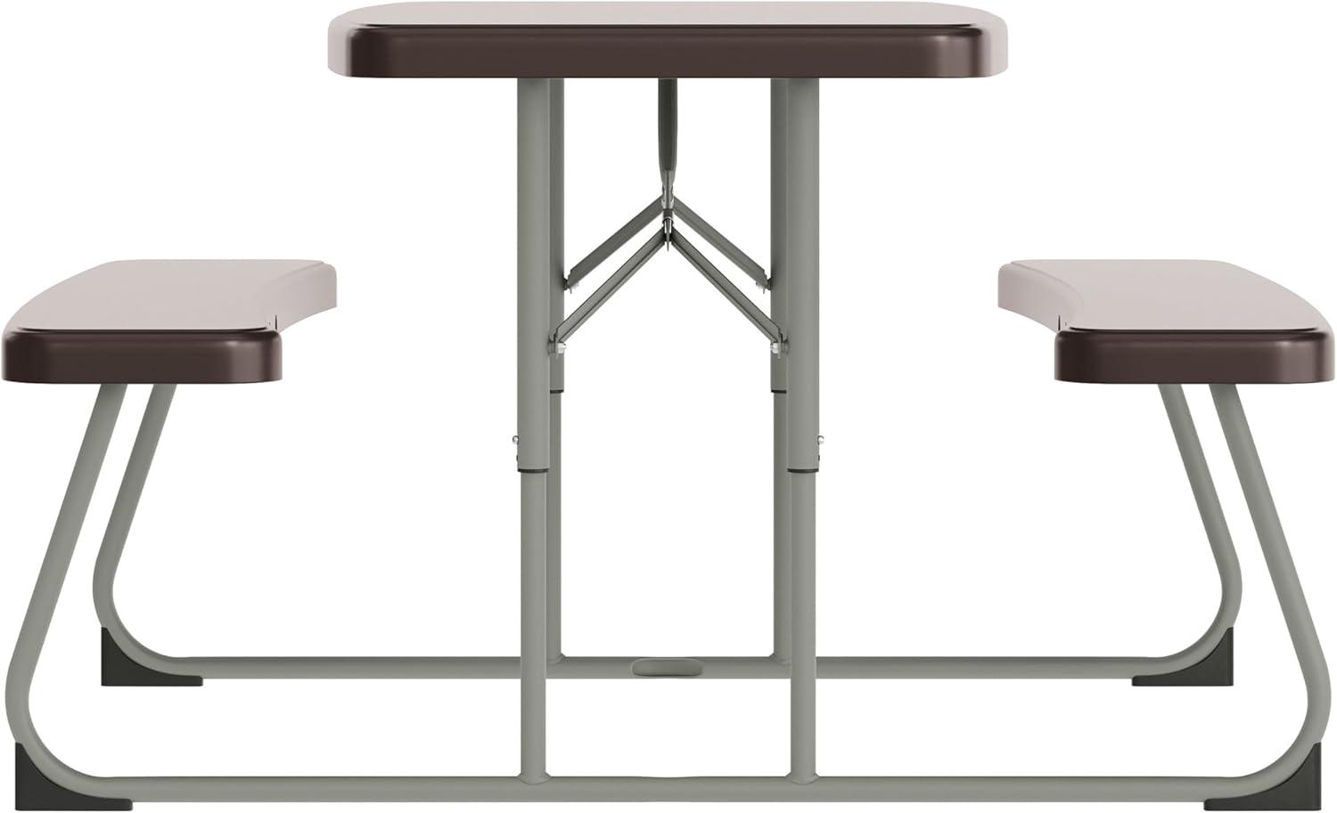imageFlash Furniture Easy Folding Plastic Kids Outdoor Picnic Table and BenchesCommercial GradeRecommended for up to Age 5 Set of 1 GreyBrown