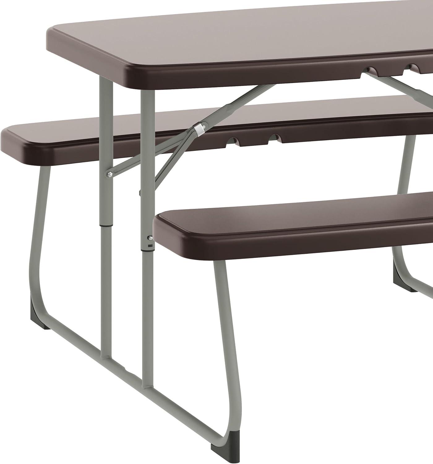 imageFlash Furniture Easy Folding Plastic Kids Outdoor Picnic Table and BenchesCommercial GradeRecommended for up to Age 5 Set of 1 GreyBrown