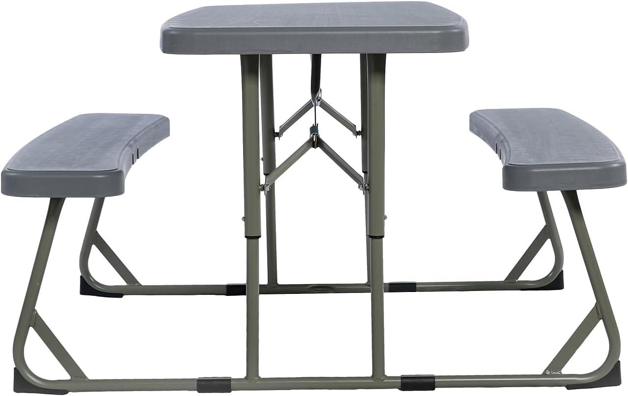 imageFlash Furniture Easy Folding Plastic Kids Outdoor Picnic Table and BenchesCommercial GradeRecommended for up to Age 5 Set of 1 GreyGrey