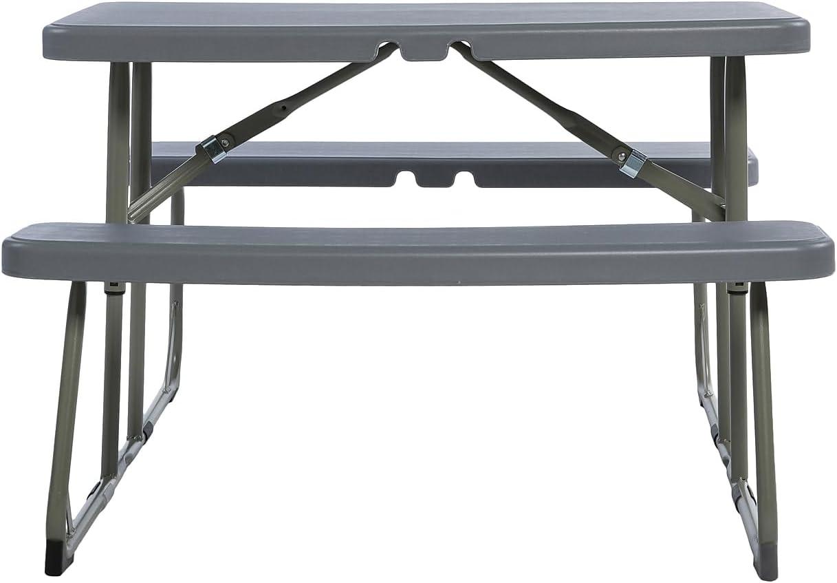 imageFlash Furniture Easy Folding Plastic Kids Outdoor Picnic Table and BenchesCommercial GradeRecommended for up to Age 5 Set of 1 GreyGrey