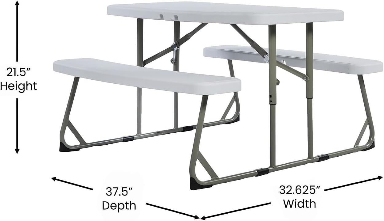 imageFlash Furniture Easy Folding Plastic Kids Outdoor Picnic Table and BenchesCommercial GradeRecommended for up to Age 5 Set of 1 GreyWhite