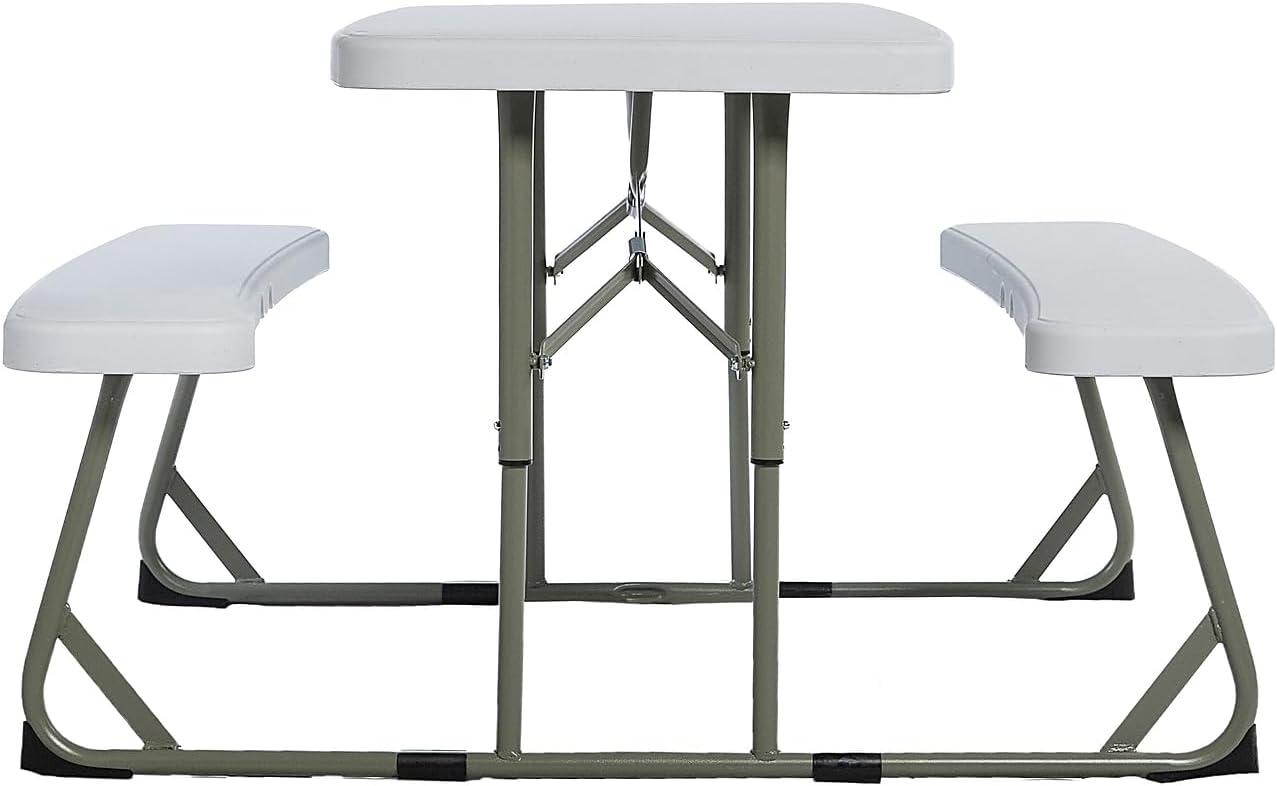 imageFlash Furniture Easy Folding Plastic Kids Outdoor Picnic Table and BenchesCommercial GradeRecommended for up to Age 5 Set of 1 GreyWhite