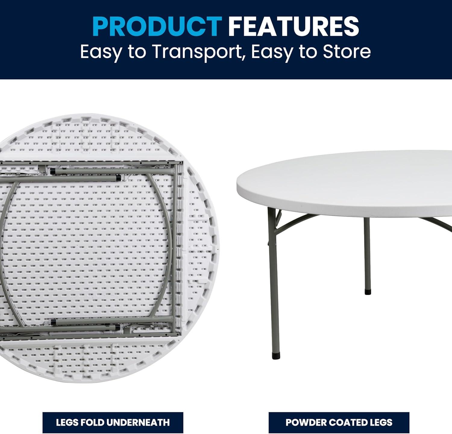 imageFlash Furniture Elon 2 Round AllOccasion Plastic Folding Event Table Folding Banquet Table for IndoorOutdoor Events White5 Foot