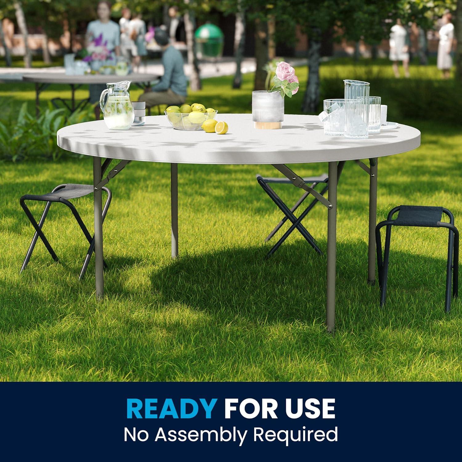 imageFlash Furniture Elon 2 Round AllOccasion Plastic Folding Event Table Folding Banquet Table for IndoorOutdoor Events White5 Foot