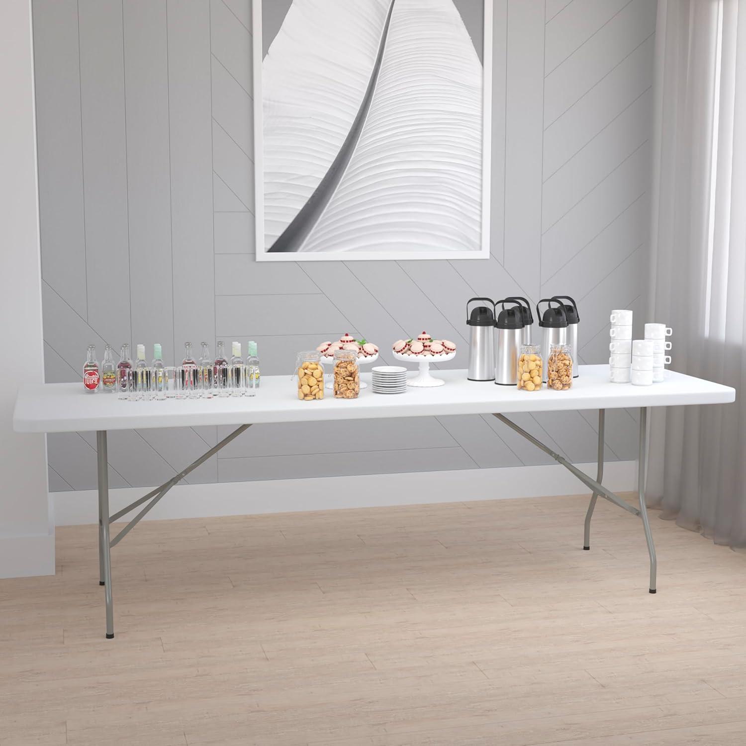 imageFlash Furniture Elon 4 Rectangular AllOccasion Plastic Folding Event Table Folding Banquet Table for IndoorOutdoor Events WhiteGranite White