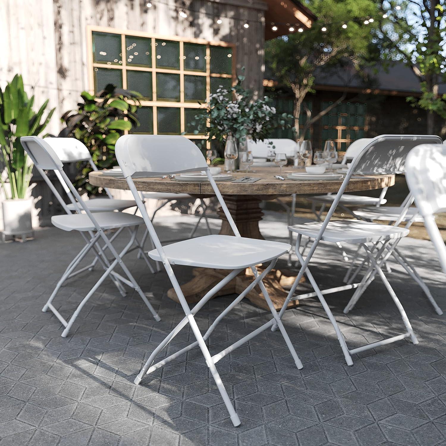 imageFlash Furniture Elon 4Foot Granite White Plastic Folding Table ampamp Hercules Series Plastic Folding Chairs for Parties and Weddings Stackable Commercia