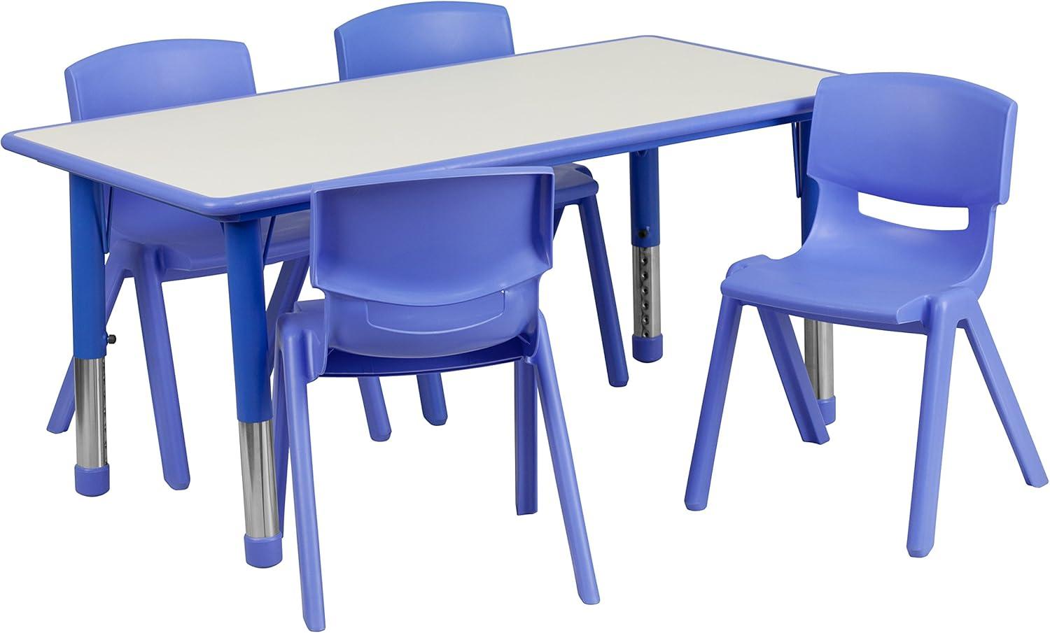imageFlash Furniture Emmy 23625W x 4725L Rectangular Red Plastic Height Adjustable Activity Table Set with 4 ChairsBlue